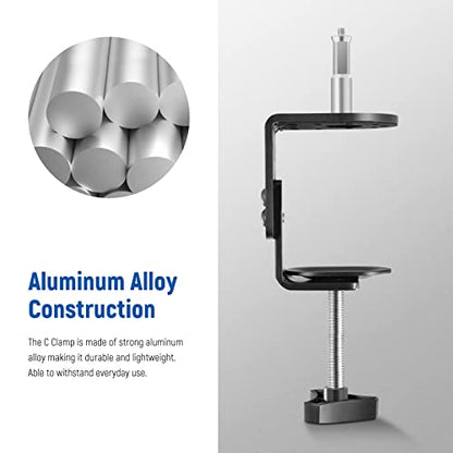 NEEWER Heavy Duty C Clamp with Mounting Column for Light Stand, Adjustable Metal Desk Clamp with 1/4" 3/8" Screws for Ring Light LED Video Light Camera, Max Load 44lb/20kg, ST-CCD1