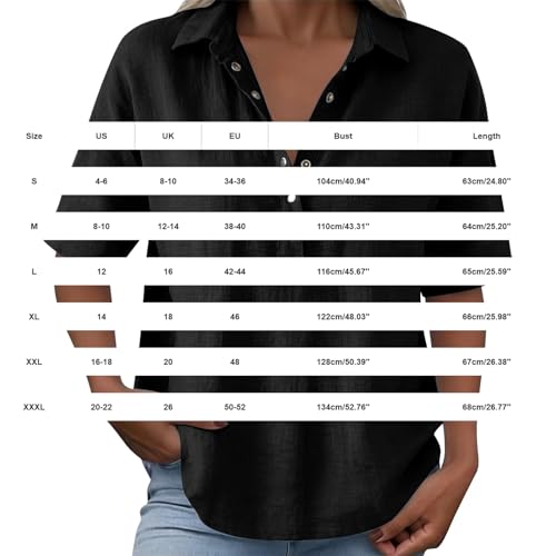 Cotton Linen Shirts for Women 2026 Summer Gauze Shirts Button Down V Neck Half Sleeve Blouses Dressy Casual Clothes - color: Black, size: X-Large