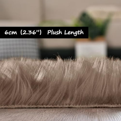 Goolela Faux Sheepskin Fur Runner Rug Light Brown Beige Fluffy Bedside Rug for Bedroom 2x6 Furry Fuzzy Rug Runner Washable Playroom Office Sheepskin - color: Beige, size: 2' x 6' (Sheepskin)