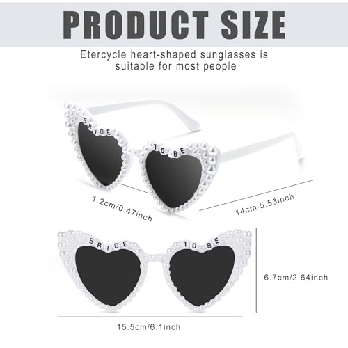 Etercycle Heart Sunglasses, Bride to Be Gifts Bachelorette Party Bride Sunglasses, Cute Glasses for Women Bachelorette Party - color: White Pearls