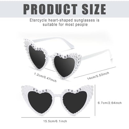 Etercycle Heart Sunglasses, Bride to Be Gifts Bachelorette Party Bride Sunglasses, Cute Glasses for Women Bachelorette Party - color: White Pearls