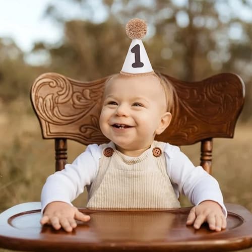 Neutral 1st Birthday Party Hat - Simple First Cone Hat, One Birthday Decoration Photo Props - color: Khaki
