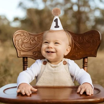 Neutral 1st Birthday Party Hat - Simple First Cone Hat, One Birthday Decoration Photo Props - color: Khaki