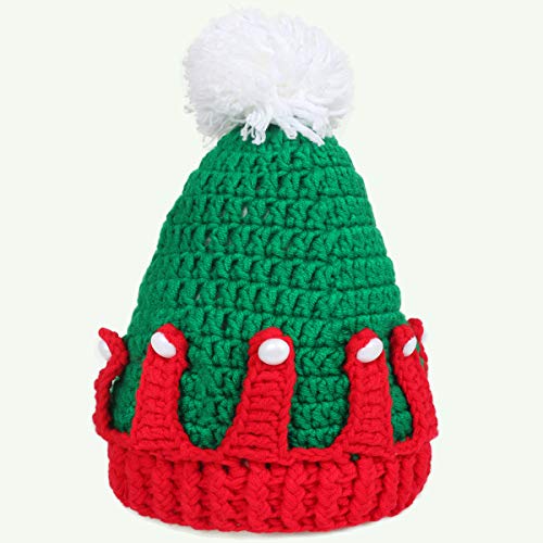 Ypser Infant Baby Knitted Beanie Photo Prop Crochet Knit Cap Christmas Cap Deer Hat with Bow - color: Red & Green, size: One Size