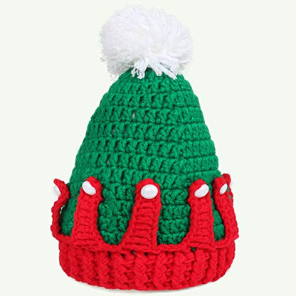 Ypser Infant Baby Knitted Beanie Photo Prop Crochet Knit Cap Christmas Cap Deer Hat with Bow - color: Red & Green, size: One Size