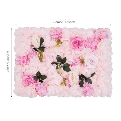 LOYALHEARTDY 12 Pack Artificial Flower Wall Panels 24" x 16" Flower Wall Panel Backdrop Faux Hydrangea Rose Flower Backdrop Panels for Wall Decor Wedding Party Event Decoration - color: 12 Pcs, Light Pink+leaf