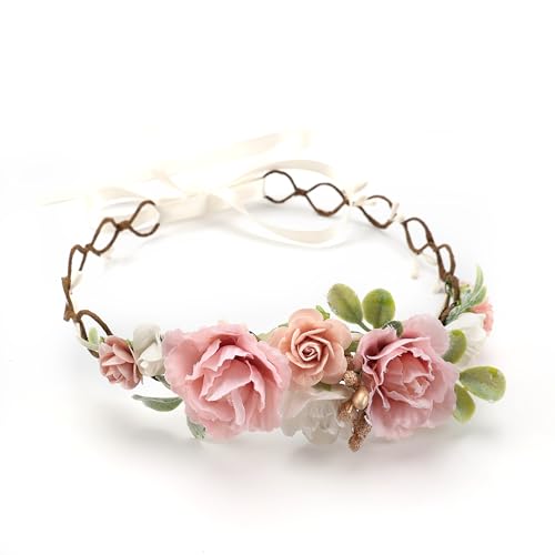 Flower Girl Flower Crown Pink Baby Girls Floral Headpieces Kids Headband Children Hair Wreath Photo Prop (Blush pink-Child Size) - color: Blush pink