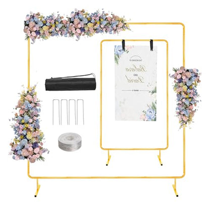 WellSign 6.6FTx6.6FT Wedding Balloon Arch Backdrop Stand, Gold Square Rectangular Metal Background Arch Frame for Garden Flower Arch, Birthday, Baby Shower Parties Decoration
