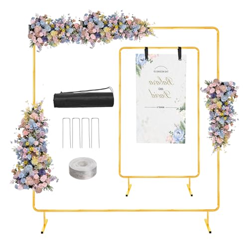 WellSign 6.6FTx6.6FT Wedding Balloon Arch Backdrop Stand, Gold Square Rectangular Metal Background Arch Frame for Garden Flower Arch, Birthday, Baby Shower Parties Decoration