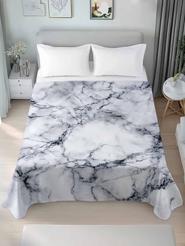 Twin Size Flat Sheet Only, Abstract Marble Stone Texture Bed Top Sheet Soft Microfiber Breathable Bedding Flat Sheets, Natural Crack Gray Rock Top Sheets Hotel Luxury - size: Twin