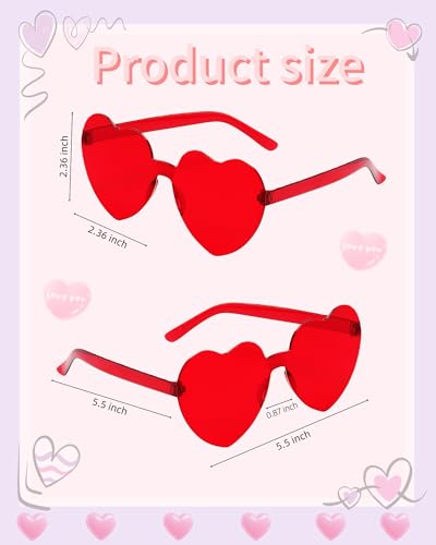 24 Piece Valentine's Day Heart Headbands and Sunglasses Set for Women and Men, Party Photo Props for Wedding, Birthday (Red) - color: Red
