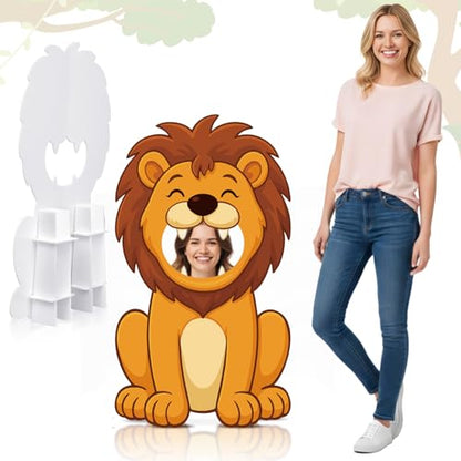 Capoda Jungle Safari Face in a Hole Photo Booth Props Life Size Safari Animal Stand Up Cardboard Cutout Jungle Photography Decor for Zoo Animal Lion Giraffe Theme Birthday Supplies(Lion) - style: Lion