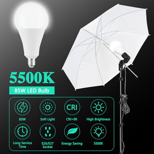 HYJ-INC Photography Umbrella Lighting Kit with 85w Led Bulb,Muslin Backdrop (White Black), Backdrop, Clips Clamp,8.5 * 10ft Photo Background Photography Stand System for Photo Video Studio Shooting
