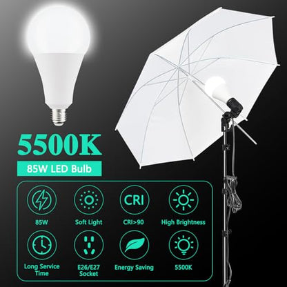 HYJ-INC Photography Umbrella Lighting Kit with 85w Led Bulb,Muslin Backdrop (White Black), Backdrop, Clips Clamp,8.5 * 10ft Photo Background Photography Stand System for Photo Video Studio Shooting