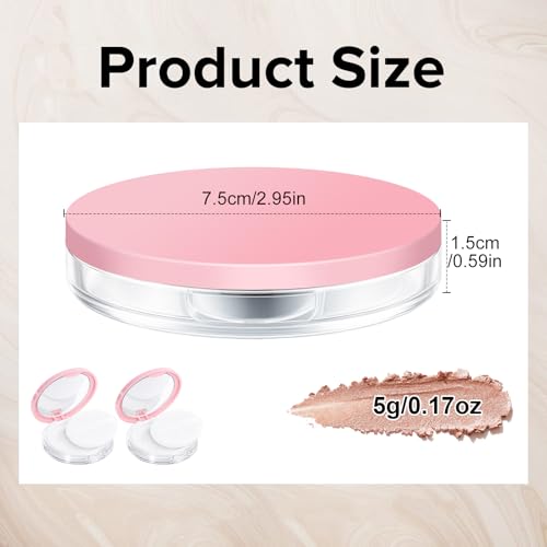 2-Pack Refillable Loose Powder Container with Puff & Mirror - 0.17 oz Travel Portable Empty Makeup Compact with Mesh for Women Girls, Pink - color: Pink