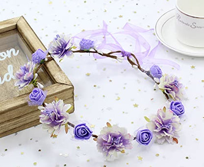 DDazzling Girls Breath Crown Flower Girl crown Floral Headband Wedding Hair Wreath Photo Props (Purple) - color: Purple