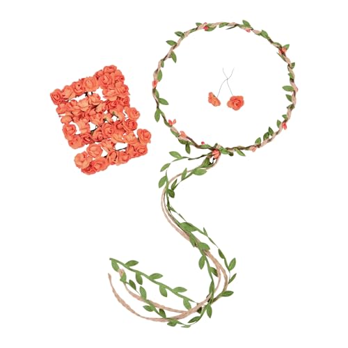 DDazzling Flower Crown Floral Wreath Headband Floral Garland Headbands Photo Props,Rose Flower Crown Kit, 3 Piece (Orange) - color: Orange