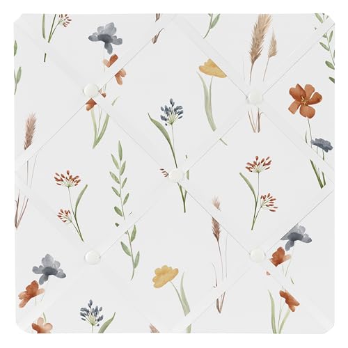 Sweet Jojo Designs Boho Floral Garden Flower Girl Fabric Bulletin Board Picture Memo Photo for Nursery Wall Bedroom Home Office Room Decor 13x13 Watercolor Bohemian Farmhouse Wildflower Vintage Shabby - color: Garden Rust and Blue