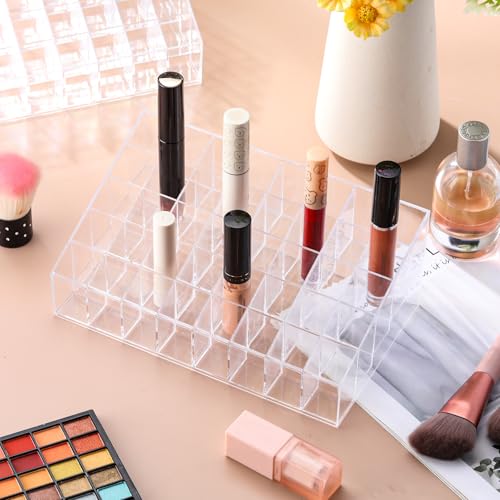 Macarrie 4 Pieces Lipstick Holder Organizer Acrylic Lipstick Makeup Organizer Case Display Stand Storage Box for Lipsticks Lipgloss Brushes Cosmetics (40 Slot) - size: 40 Slot