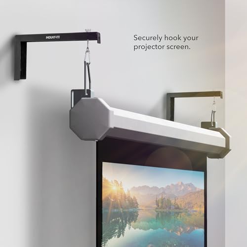 Mount-It! Projector Screen Wall Mount L-Brackets - Extra Large Wall and Ceiling Hanging Bracket for Home Projector and Movie Screens, 12 inch Mounting Hooks, 1 Pair, Black, 66 Lb Each Capacity - color: Black, size: 12 Inch
