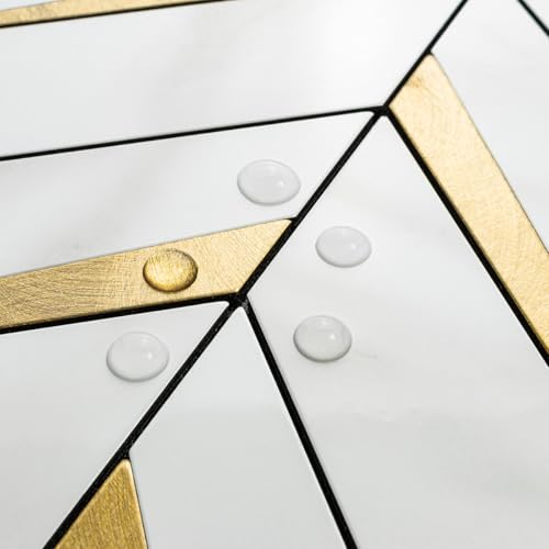 DICOFUN 10-Sheet Herringbone Tile Peel and Stick Backsplash, Polished White Marble PVC Mixed Metal Gold Stick on Backsplash for Kitchen and Bathroom Wall - color: Polished White Marble and Metal Gold, size: 10 Sheets, 12"x12"x0.12"