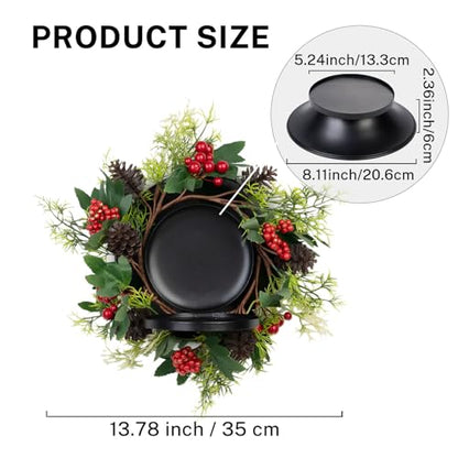 MOYEE Candle Holder Centerpieces for Tables,Candle Ring,Wreaths, Black Metal Candle Stick Paired Artificial Flowers 14 in Versatile Dining Table Centrepiece - color: Pinecone and Green Leaf Wreath