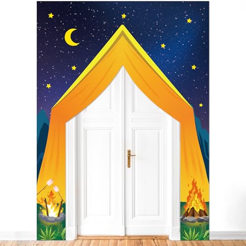 3Pcs Camping Party Decorations Porch Banners Backdrop for Summer Camp Campfire Adventure Door Cover Camper Theme Birthday Baby Shower Photo Booth Props Supplies - style: Camping Party