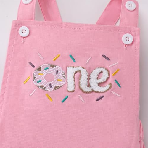 IMEKIS Baby Girls Boys Boho 1st Birthday Outfit Backless Overalls Romper for Cake Smash Photo Shoot - color: Pink Dount One, size: 9-12 Months