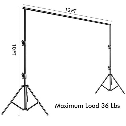 SLOW DOLPHIN Photo Video Studio 12ft (W) x 10ft (H) Heavy Duty Adjustable Photography Backdrop Stand Background Support System Kit with Carry Bag