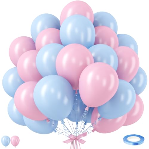 Gender Reveal Balloons, 12 Inch Pink Blue Latex Balloon, Baby Pink and Light Blue Party Helium Balloons for Boys or Girls Baby Shower Gender Reveal Party Decorations Birthday Wedding Supplies - color: Blue Pink