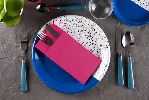 Moyes Home Fuchsia Disposable Dinner Napkins with Pocket - Linen-Feel Pre-Folded Cloth-Like Paper Napkins for Silverware, Weddings, Dinner Parties, 16x16 in, Pack of 50 - color: Fuchsia