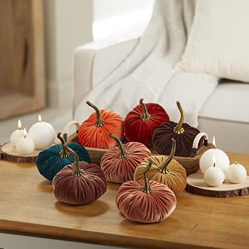 Set of 4 Small Velvet Pumpkins, orange pumpkin home decor, Halloween indoor decor, Thanksgiving centerpiece, gift set for hostess, hygge home, fall wedding decor (Bronze, Rust, Harvest, Tangerine) - color: Bronze, Rust, Harvest, Tangerine