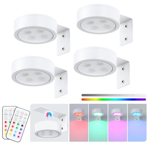 4-Pack Picture Light Battery Operated with Remote,13 Color Dimmable and Timer Painting Light, Art Display Light for Picture Frame Artworking Portrait, Home Wall Decor White Magnetic wall lights - color: White RGB 4 Pack