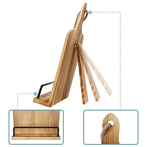 Soligt Cookbook Stand for Kitchen Counter Adjustable iPad Tablet Recipe Book Holder Rustic Wood Cutting Board Style - Brown - color: Brown