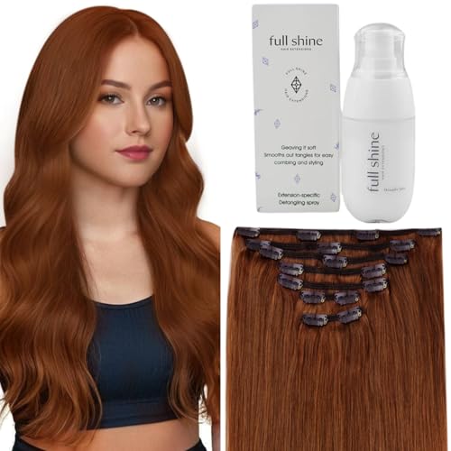 Full Shine Total 2 Packs Detangling Spray & 20 Inch #550 Clip in Hair Extensions 7pcs
