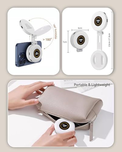 Magnetic Portable Selfie Light for iPhone - Phone Ring Light Rechargeable for Camera Picture Make up Photos Video Conferences LED Selfie Ring Fill Light TikTok/Zoom Calls/Video Conference - color: black-white