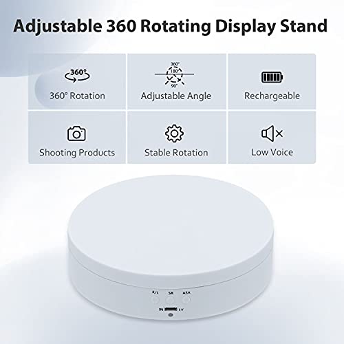 Mcbazel 5.4" Motorized Rotating Display Stand — 360° Electric Turntable | 3 Speeds & 4 Angle Modes | 6.6 lb Capacity | USB & Battery Powered | Photography, Collectibles, Jewelry & Tumblers - color: White+5.4inch