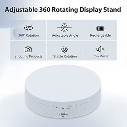 Mcbazel 5.4" Motorized Rotating Display Stand — 360° Electric Turntable | 3 Speeds & 4 Angle Modes | 6.6 lb Capacity | USB & Battery Powered | Photography, Collectibles, Jewelry & Tumblers - color: White+5.4inch