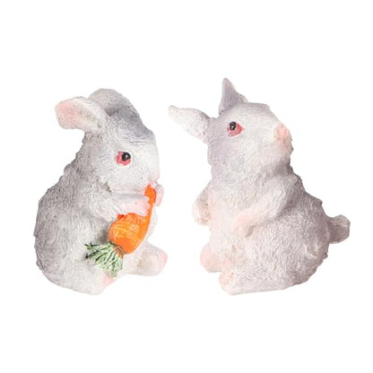 Yardwe Decorative Bunny Resin Figurines 2pcs Set Neutral-Tone Rabbit Model Artware Bonsai Props for Home Garden Micro Landscape Accents Easter Table Decoration