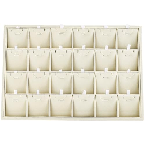 24 Grids Stackable Jewelry Tray Organizer with Removable Dividers, Velvet Jewelry Display Tray for Earrings Necklaces Bracelet Rings Display Showcase - Light Khaki - color: Light Khaki