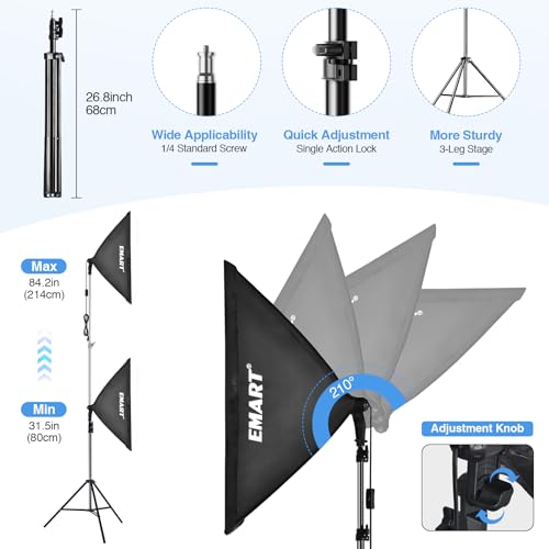 EMART Softbox Photography Lighting Kit, 20"x28" Professional Softbox Lighting Kit with 6500K LED Bulbs, Studio Lights for Photography, Video Recording, Live Streaming, Portraits Shooting, Podcast