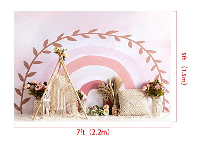 Kate Boho Rainbow Backdrop 1st Birthday Bohemia Theme for Kids Baby Shower Pink Photo Background Studio Props, 7x5ft - size: 7x5ft