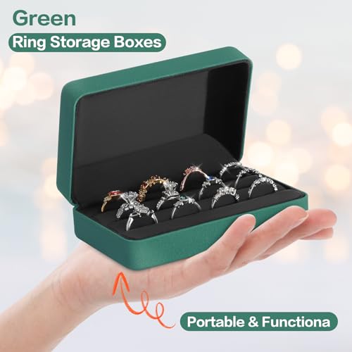 KUKUVR Velet Ring Storage Box, Travel Jewelry Case with 3 Slot Ring Display Organizer (Green) - color: Green
