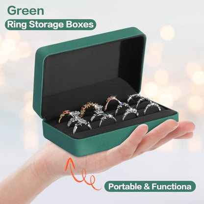 KUKUVR Velet Ring Storage Box, Travel Jewelry Case with 3 Slot Ring Display Organizer (Green) - color: Green