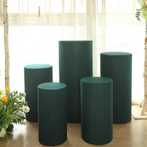 Efavormart Set of 5 | Hunter Emerald Green Spandex Cylinder Plinth Display Box Stand Covers, Stretchable Pedestal Pillar Prop Covers - 160 GSM - color: Hunter Green, size: Spandex Cylinder Covers