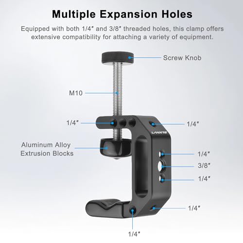 C Clamp Camera Mount with 1/4’’ and 3/8’’ Threaded Holes - 4.5cm Jaw Opening - Max Load 2kg - 2 Pack