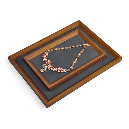 Oirlv Solid Wood Small Jewelry Tray Trade Showcase Countertop Jewelry Display Trays Rectangle Vanity Tray(Grey, Small) - color: Gray, size: 9.1" x 5.9" x 0.7"