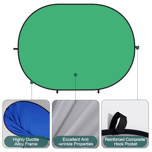 Kate 5x6.5ft(1.5x2m) Collapsible Backdrop Self Tape Blue Green Twist Flex Folding Pop up Backgrounds for Photoshoot, Headshots Photo, Video Calls - color: Blue/Green