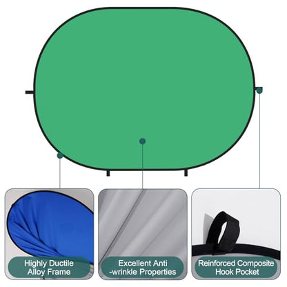 Kate 5x6.5ft(1.5x2m) Collapsible Backdrop Self Tape Blue Green Twist Flex Folding Pop up Backgrounds for Photoshoot, Headshots Photo, Video Calls - color: Blue/Green
