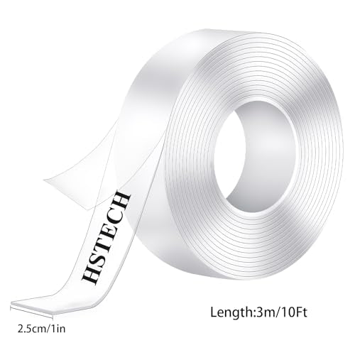 HSTECH (1in 10Ft) Double Sided Tape Heavy Duty Acrylic Sticky Mounting Tape Clear Removable Strong Two Sided Adhesive for Sign/Photo/Poster/Picture Mount/Paste Items/Craft Wall Mounting